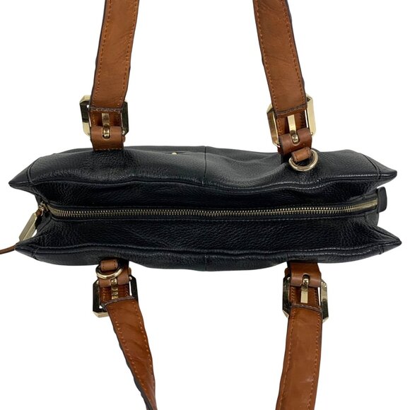 B Makowsky Leather Slouchy Hobo Shoulder Bag Braided Handles Black/Camel EUC - Picture 7 of 12